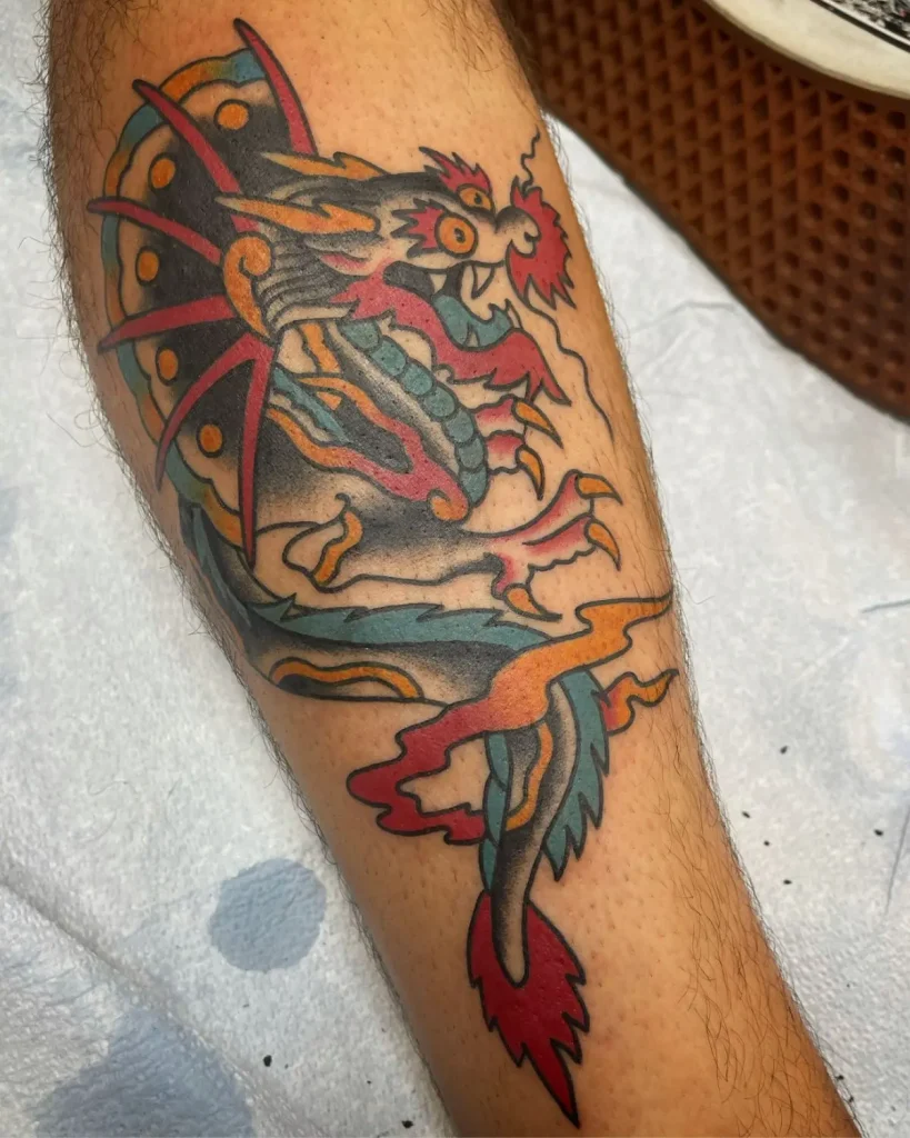 Japanese dragon leg sleeve tattoo done at Good Company Tattoo in San Diego